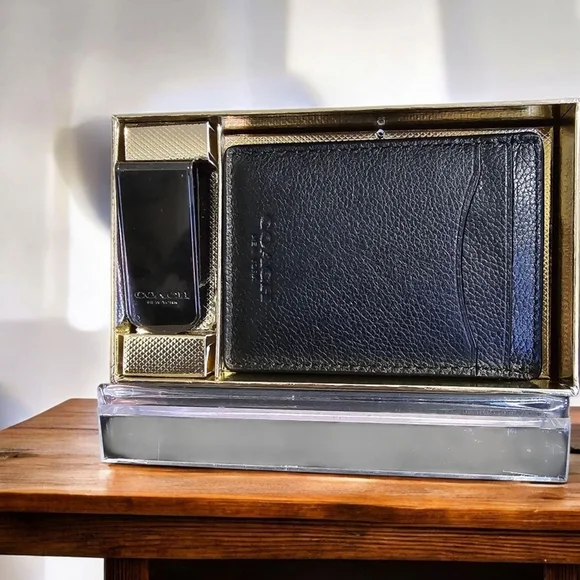 Coach Men's Black Card Case and Money Clip Set in Textured Leather NWOT - Picture 3 of 6